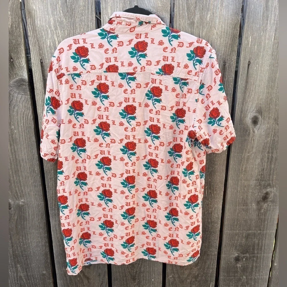 Men's Full Send Button-Down Shirt Multicolor Roses Spell-Out XL‎ Street Art City